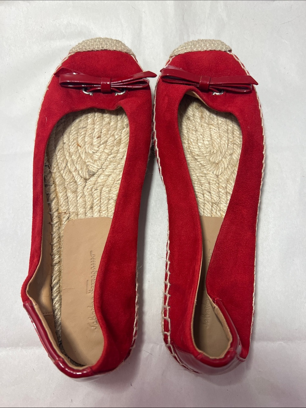 Salvatore Ferragamo Red Suede Bow Espadrille Flats “Authentic “